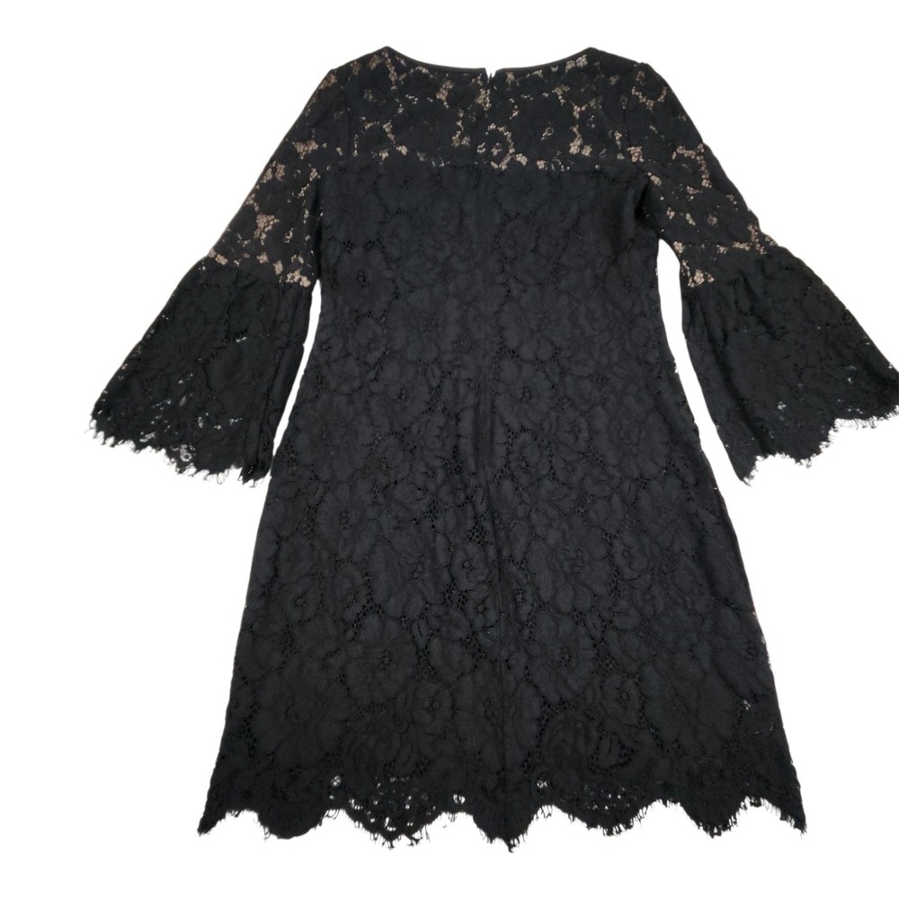 Lauren Ralph Lauren Lace Bell Sleeve Dress 6 Black Nude Floral Shift Whimsigoth - Picture 2 of 15